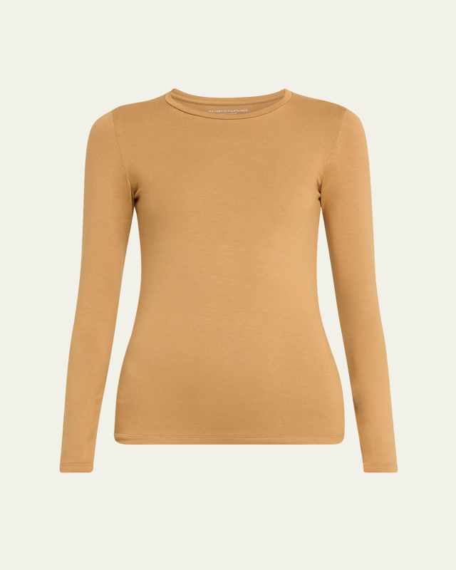 Soft Touch Flat-Edge Long-Sleeve Crewneck Top